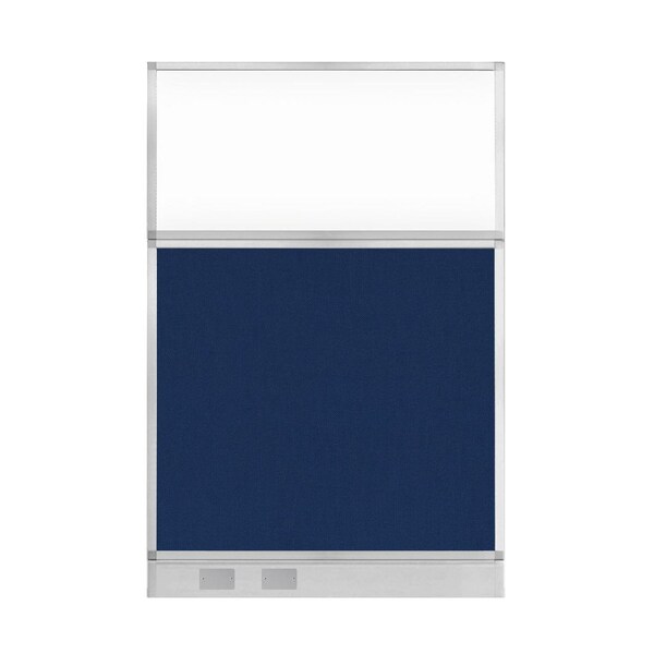 Hush Panel Configurable Cubicle Partition 4' x 6' Navy Blue Fabric Clear Window w/ Cable Channel